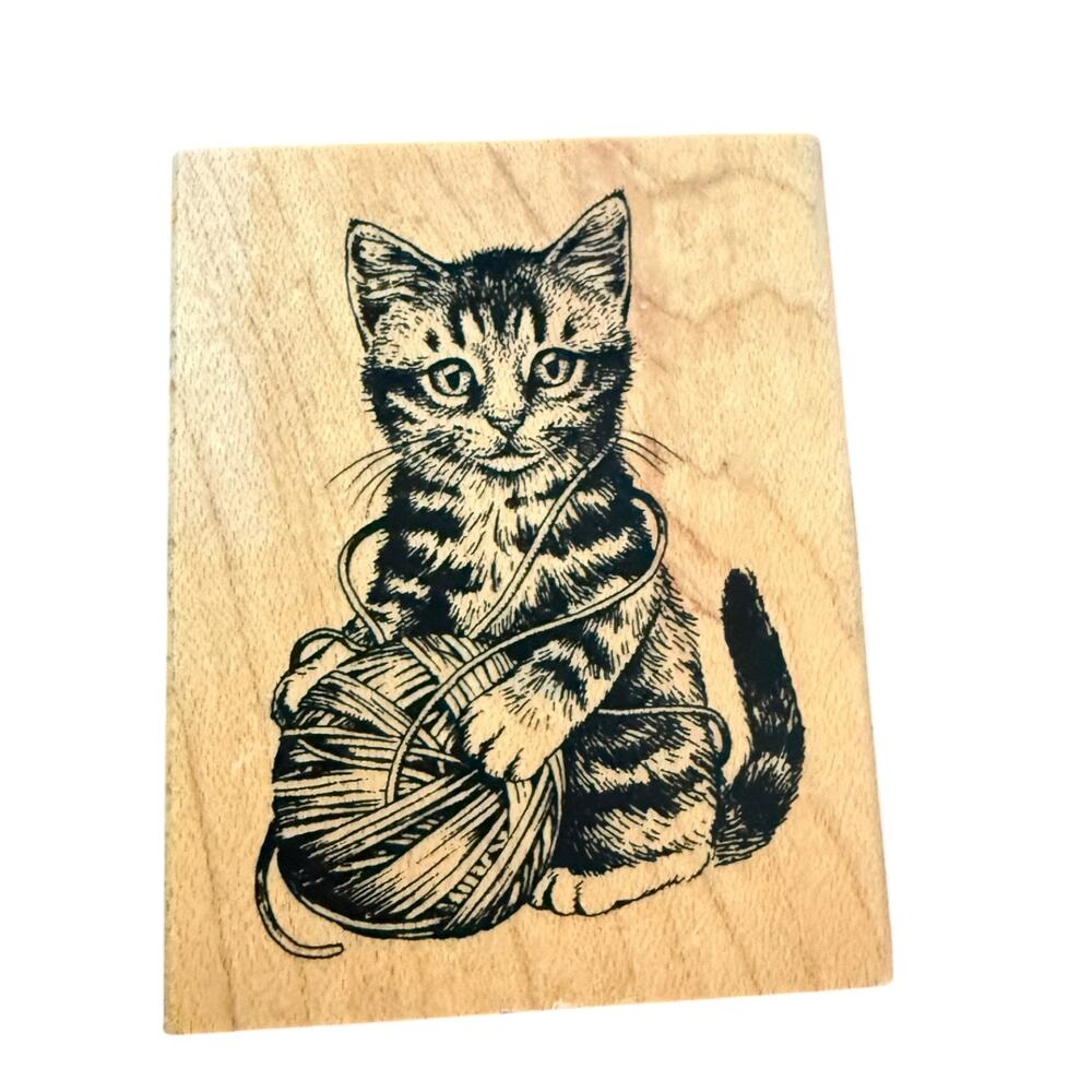 Inkadinkado Kitten Cat Playing With Yarn 93869 Rubber Stamp
